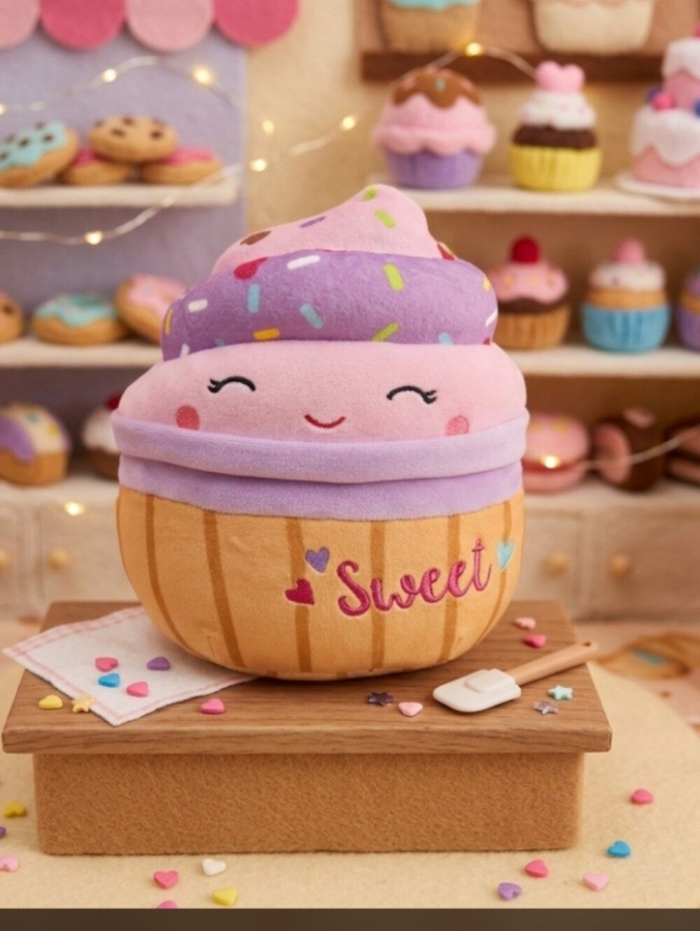 Squishmallows Sweet Cupcake Plush Kellytoy Purple Pink Sprinkles 9" Pre Loved